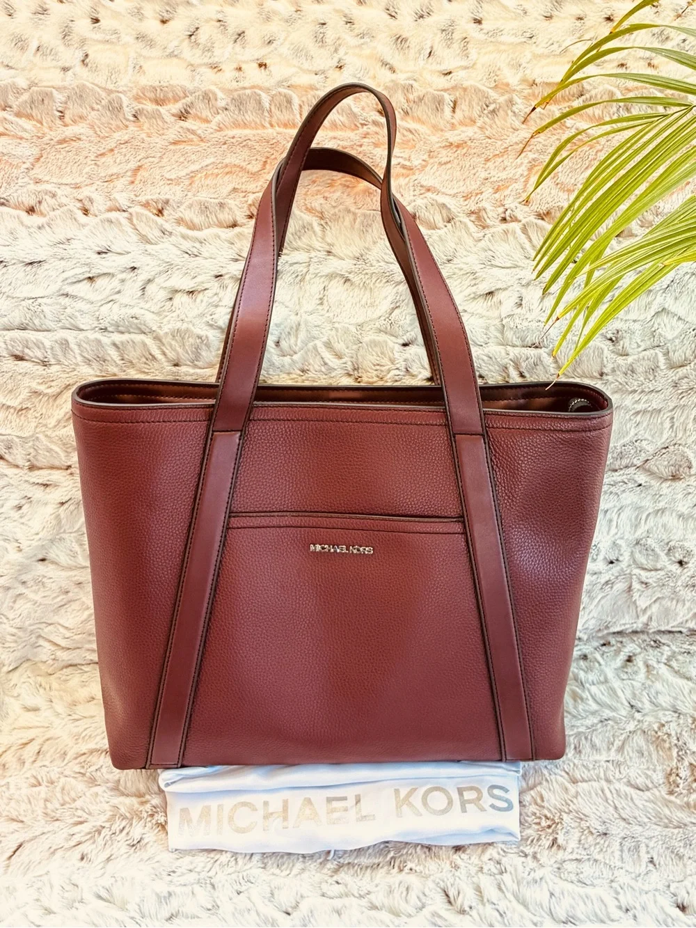 🚴‍♂️ Michael Kors Cooper Leather Commuter Tote Bag Oxblood w MK Dustbag NWOT